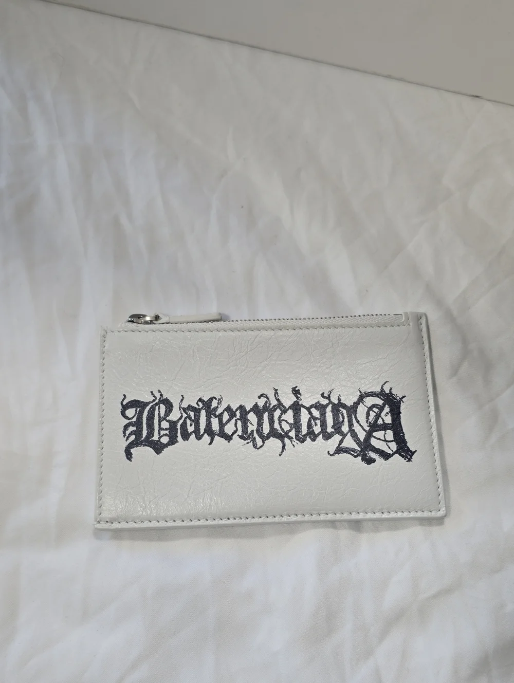 Balenciaga White Leather Logo Zip Card Holder Wallet